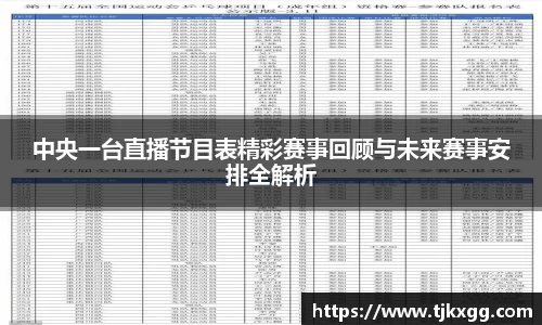 中央一台直播节目表精彩赛事回顾与未来赛事安排全解析